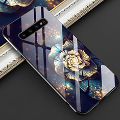 Silicone Frame Fashionable Pattern Mirror Case Cover K04 for Samsung Galaxy S10 Brown