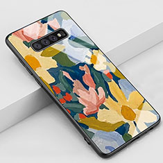 Silicone Frame Fashionable Pattern Mirror Case Cover K04 for Samsung Galaxy S10 Plus Yellow