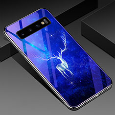 Silicone Frame Fashionable Pattern Mirror Case Cover K05 for Samsung Galaxy S10 5G Blue