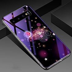 Silicone Frame Fashionable Pattern Mirror Case Cover K05 for Samsung Galaxy S10 5G Purple
