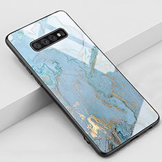 Silicone Frame Fashionable Pattern Mirror Case Cover K06 for Samsung Galaxy S10 Cyan