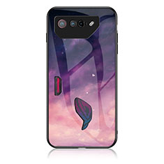 Silicone Frame Fashionable Pattern Mirror Case Cover LS1 for Asus ROG Phone 7 Pro Purple