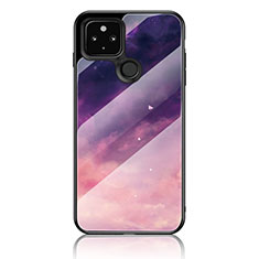 Silicone Frame Fashionable Pattern Mirror Case Cover LS1 for Google Pixel 5 XL 5G Purple