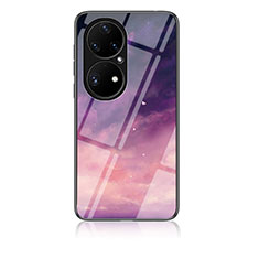 Silicone Frame Fashionable Pattern Mirror Case Cover LS1 for Huawei P50 Pro Purple