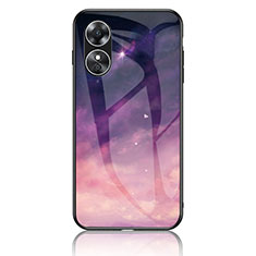 Silicone Frame Fashionable Pattern Mirror Case Cover LS1 for Oppo A17 Purple