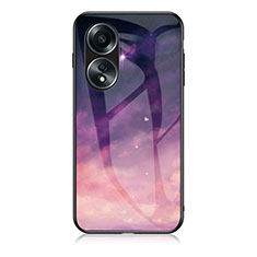 Silicone Frame Fashionable Pattern Mirror Case Cover LS1 for Oppo A58 4G Purple