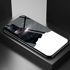 Silicone Frame Fashionable Pattern Mirror Case Cover LS1 for Vivo V21e 4G Black