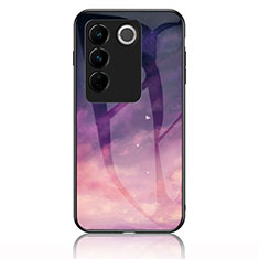 Silicone Frame Fashionable Pattern Mirror Case Cover LS1 for Vivo V27 Pro 5G Purple