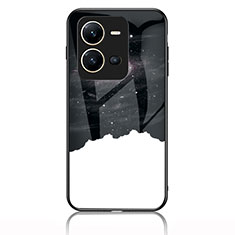Silicone Frame Fashionable Pattern Mirror Case Cover LS1 for Vivo X80 Lite 5G Black