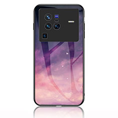 Silicone Frame Fashionable Pattern Mirror Case Cover LS1 for Vivo X80 Pro 5G Purple