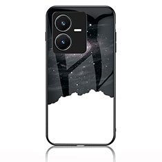 Silicone Frame Fashionable Pattern Mirror Case Cover LS1 for Vivo Y22 Black