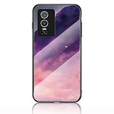 Silicone Frame Fashionable Pattern Mirror Case Cover LS1 for Vivo Y76 5G Purple