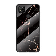 Silicone Frame Fashionable Pattern Mirror Case Cover LS2 for Xiaomi Redmi 9 India Gold and Black