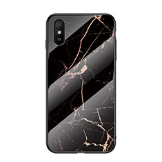 Silicone Frame Fashionable Pattern Mirror Case Cover LS2 for Xiaomi Redmi 9A Gold and Black