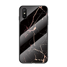 Silicone Frame Fashionable Pattern Mirror Case Cover LS2 for Xiaomi Redmi 9AT Gold and Black