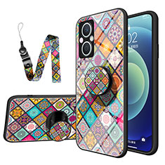 Silicone Frame Fashionable Pattern Mirror Case Cover LS3 for Oppo A96 5G Colorful
