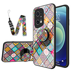 Silicone Frame Fashionable Pattern Mirror Case Cover LS3 for Oppo Find X5 Pro 5G Colorful