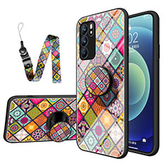 Silicone Frame Fashionable Pattern Mirror Case Cover LS3 for Oppo Reno6 5G Colorful