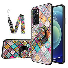 Silicone Frame Fashionable Pattern Mirror Case Cover LS3 for Oppo Reno6 5G Mixed