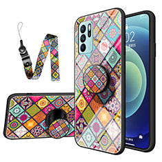 Silicone Frame Fashionable Pattern Mirror Case Cover LS3 for Oppo Reno6 Z 5G Colorful