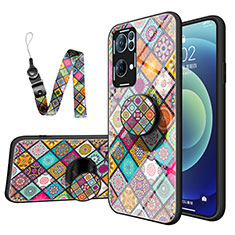 Silicone Frame Fashionable Pattern Mirror Case Cover LS3 for Oppo Reno7 Pro 5G Mixed
