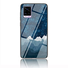 Silicone Frame Fashionable Pattern Mirror Case Cover LS3 for Vivo V20 Blue