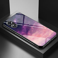Silicone Frame Fashionable Pattern Mirror Case Cover LS4 for Oppo A17 Purple