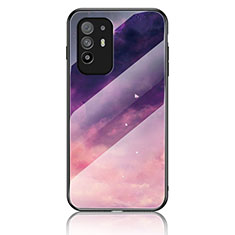 Silicone Frame Fashionable Pattern Mirror Case Cover LS4 for Oppo F19 Pro+ Plus 5G Purple