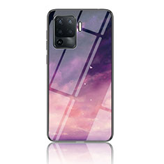 Silicone Frame Fashionable Pattern Mirror Case Cover LS4 for Oppo F19 Pro Purple