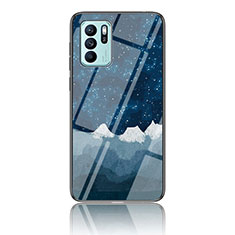 Silicone Frame Fashionable Pattern Mirror Case Cover LS4 for Oppo Reno6 Z 5G Blue