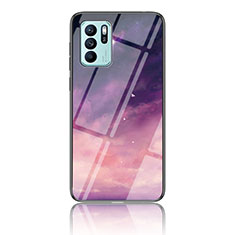 Silicone Frame Fashionable Pattern Mirror Case Cover LS4 for Oppo Reno6 Z 5G Purple