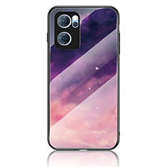 Silicone Frame Fashionable Pattern Mirror Case Cover LS4 for Oppo Reno7 5G Purple