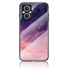 Silicone Frame Fashionable Pattern Mirror Case Cover LS4 for Oppo Reno7 Lite 5G Purple