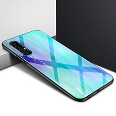 Silicone Frame Fashionable Pattern Mirror Case Cover S01 for Oppo Reno3 Pro Cyan