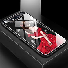 Silicone Frame Fashionable Pattern Mirror Case Cover S01 for Samsung Galaxy A90 4G Red and Black