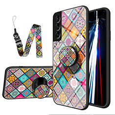 Silicone Frame Fashionable Pattern Mirror Case Cover S01 for Samsung Galaxy S22 5G Mixed