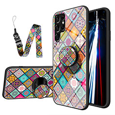 Silicone Frame Fashionable Pattern Mirror Case Cover S01 for Samsung Galaxy S23 Ultra 5G Mixed