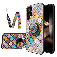 Silicone Frame Fashionable Pattern Mirror Case Cover S01 for Samsung Galaxy S24 Ultra 5G Mixed
