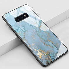 Silicone Frame Fashionable Pattern Mirror Case Cover S04 for Samsung Galaxy S10e Cyan