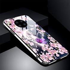Silicone Frame Flowers Mirror Case Cover C01 for Huawei Mate 30 5G Pink
