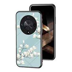 Silicone Frame Flowers Mirror Case Cover for Huawei Honor Magic6 Lite 5G Cyan