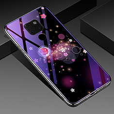 Silicone Frame Flowers Mirror Case Cover for Huawei Mate 20 X 5G Purple