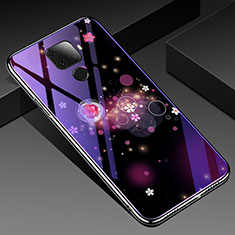 Silicone Frame Flowers Mirror Case Cover for Huawei Mate 30 Lite Purple