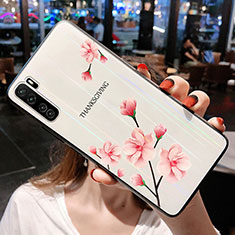 Silicone Frame Flowers Mirror Case Cover for Huawei Nova 7 SE 5G Pink