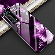 Silicone Frame Flowers Mirror Case Cover for Huawei P40 Pro+ Plus Purple