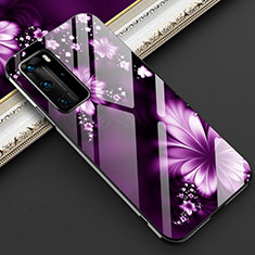 Silicone Frame Flowers Mirror Case Cover for Huawei P40 Pro Purple