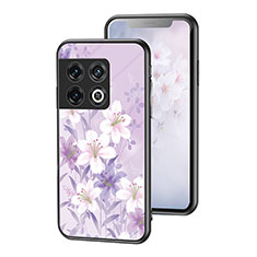 Silicone Frame Flowers Mirror Case Cover for OnePlus 10 Pro 5G Clove Purple