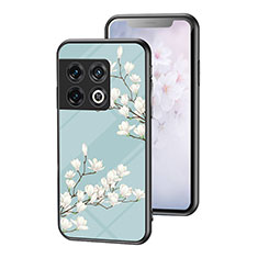 Silicone Frame Flowers Mirror Case Cover for OnePlus 10 Pro 5G Cyan
