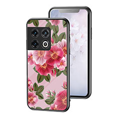 Silicone Frame Flowers Mirror Case Cover for OnePlus 10 Pro 5G Red