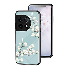 Silicone Frame Flowers Mirror Case Cover for OnePlus 11 5G Cyan